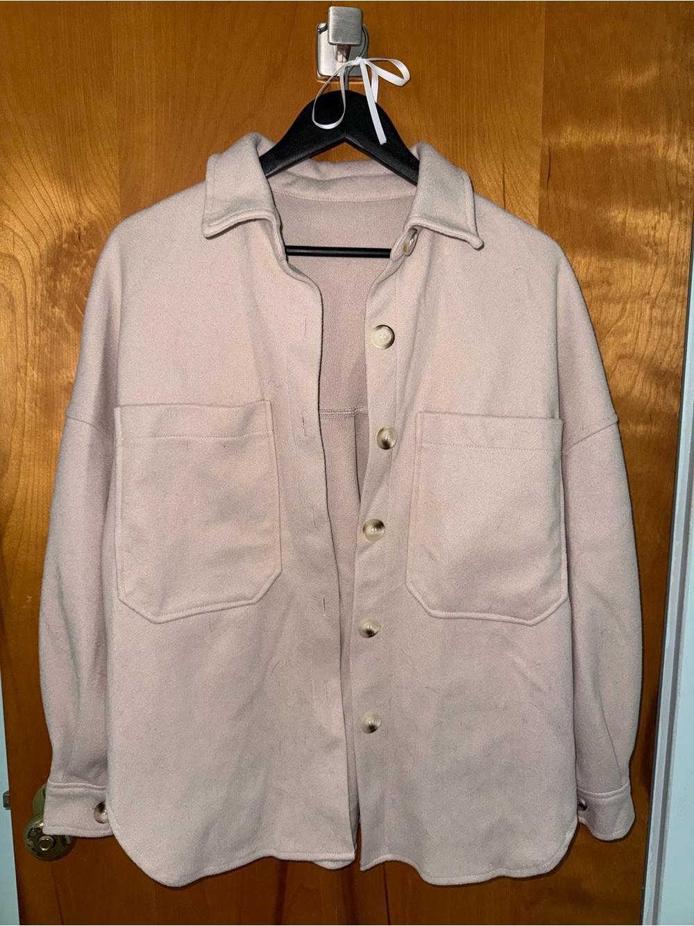 Women's Light Pink Shirt Jacket with Patch Pockets